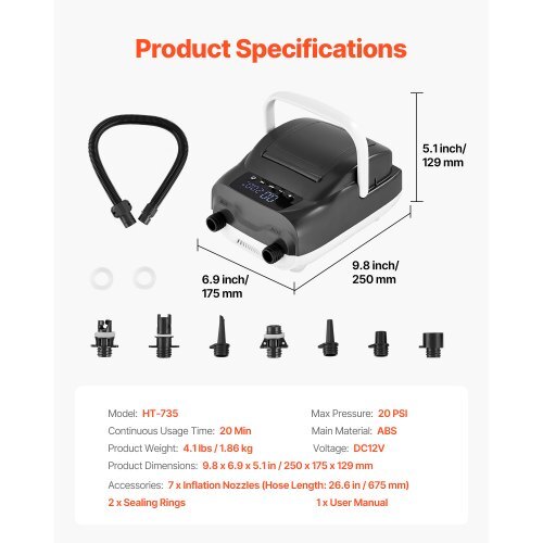 Paddle Board Pump, 20PSI High Pressure, Dual Stage Inflation & Deflation SUP Air Pump with Auto-Off Function and 12V DC Car Connector, Ideal for Inflatable Paddle Board, Tent and Mattress