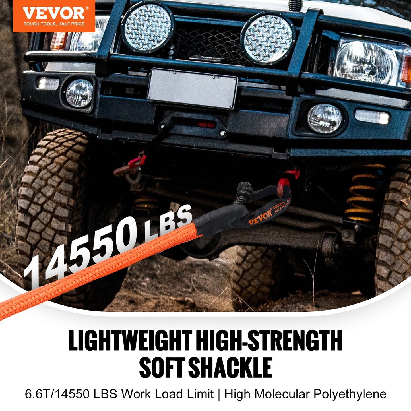 VEVOR Soft Shackle Synthetic Recovery Rope 2PCS 1/2"x22" 44092lbs Break Strength - Luminous Bear Shop