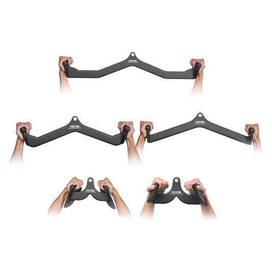 VEVOR LAT Pulldown Attachments, Cable Machine Rowing T-bar V-bar 5 Set, Tricep Pull Down Bar, Back Strength Training Rubber Coated Handle Grip, Bicep Curl Tricep Lat Pulldown Bar for Home Gym Fitness