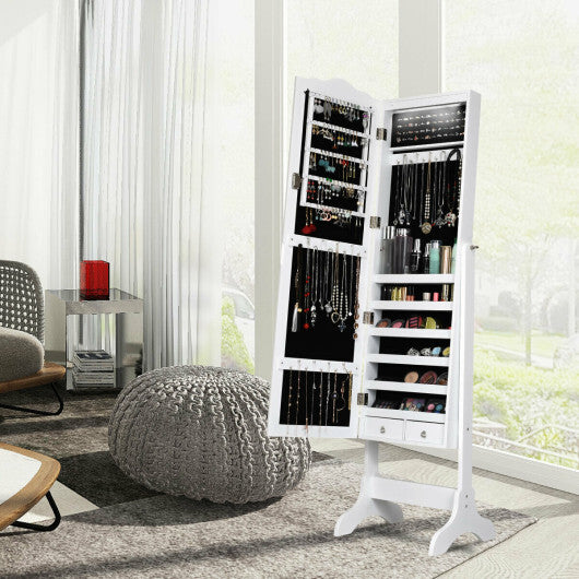 14 LED Jewelry Armoire Cabinet with Full Length Mirror and 4 Tilting Angles-White - Color: White