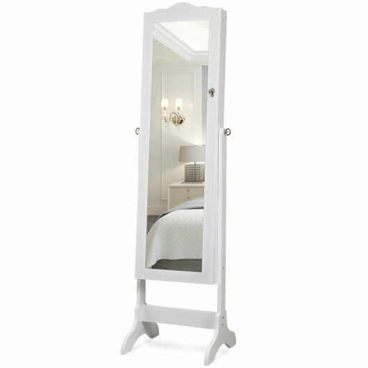 14 LED Jewelry Armoire Cabinet with Full Length Mirror and 4 Tilting Angles-White - Color: White