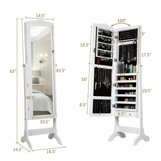 14 LED Jewelry Armoire Cabinet with Full Length Mirror and 4 Tilting Angles-White - Color: White