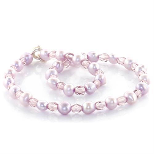 LO767 -  Stone Anklet with Synthetic Pearl in Light Amethyst - Luminous Bear Shop