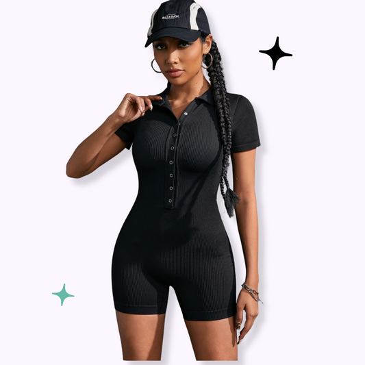 Collared Neck Short Sleeve Active Romper