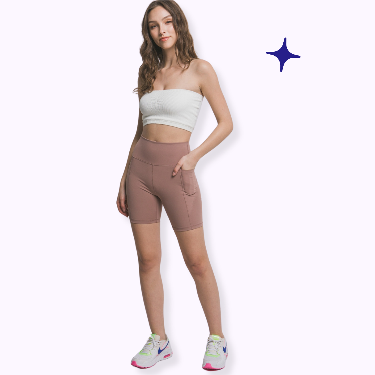 Love Tree High Waist Seam Detail Active Shorts