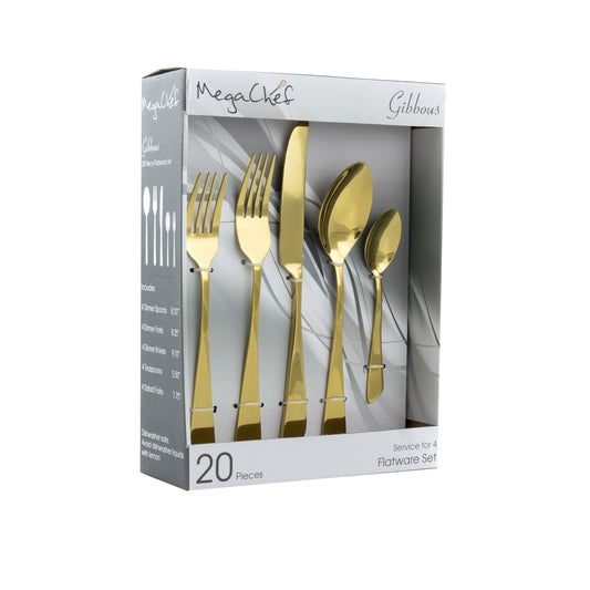 MegaChef Gibbous 20 Piece Flatware Utensil Set, Stainless Steel Silverware Metal Service for 4 in Gold - Luminous Bear Shop