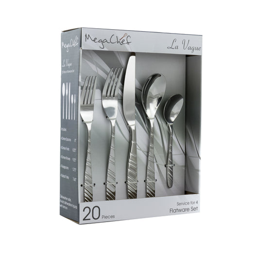 MegaChef La Vague 20 Piece Flatware Utensil Set, Stainless Steel Silverware Metal Service for 4 in Silver - Luminous Bear Shop