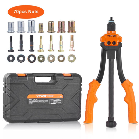 VEVOR Rivet Nut Tool, 14" Rivnut Tool Kit with 7 PCS Metric and SAE Mandrels, 70 PCS Assorted Rivet Nuts, 10-24, 1/4-20, M6, 5/16-18, M8, 3/8-16, M10, Rivet Nut Kit With Rugged Carrying Case - Luminous Bear Shop