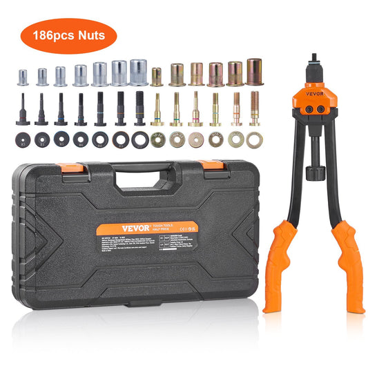 VEVOR 16" Rivet Nut Tool, Labor-Saving Rivnut Tool Kit with 13PCS Metric & SAE Mandrels, 186PCS Rivet Nuts,M3, M4, M5, M6, M8, M10, M12, 1/4-20, 5/16-18, 3/8-16,1/2-13, 8-32, 10-24 With Carrying Case - Luminous Bear Shop