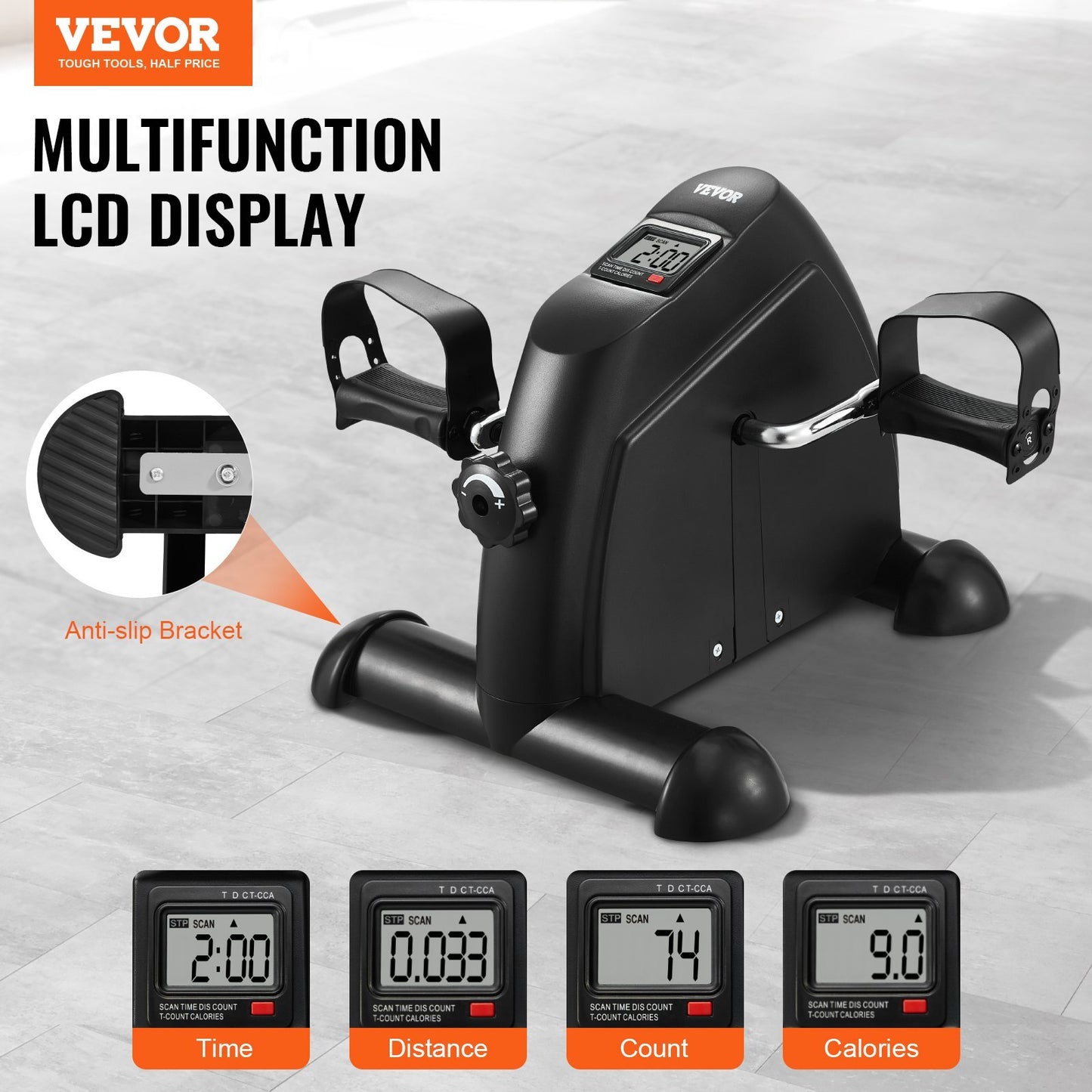Under Desk Bike Pedal Exerciser, Mini Exercise Bike for Arm/Leg Exercise, Multi-level Resistance Pedal Exerciser for Home Office Workout, Cycling Portable Peddler with LCD Display & Non-Slip Mat