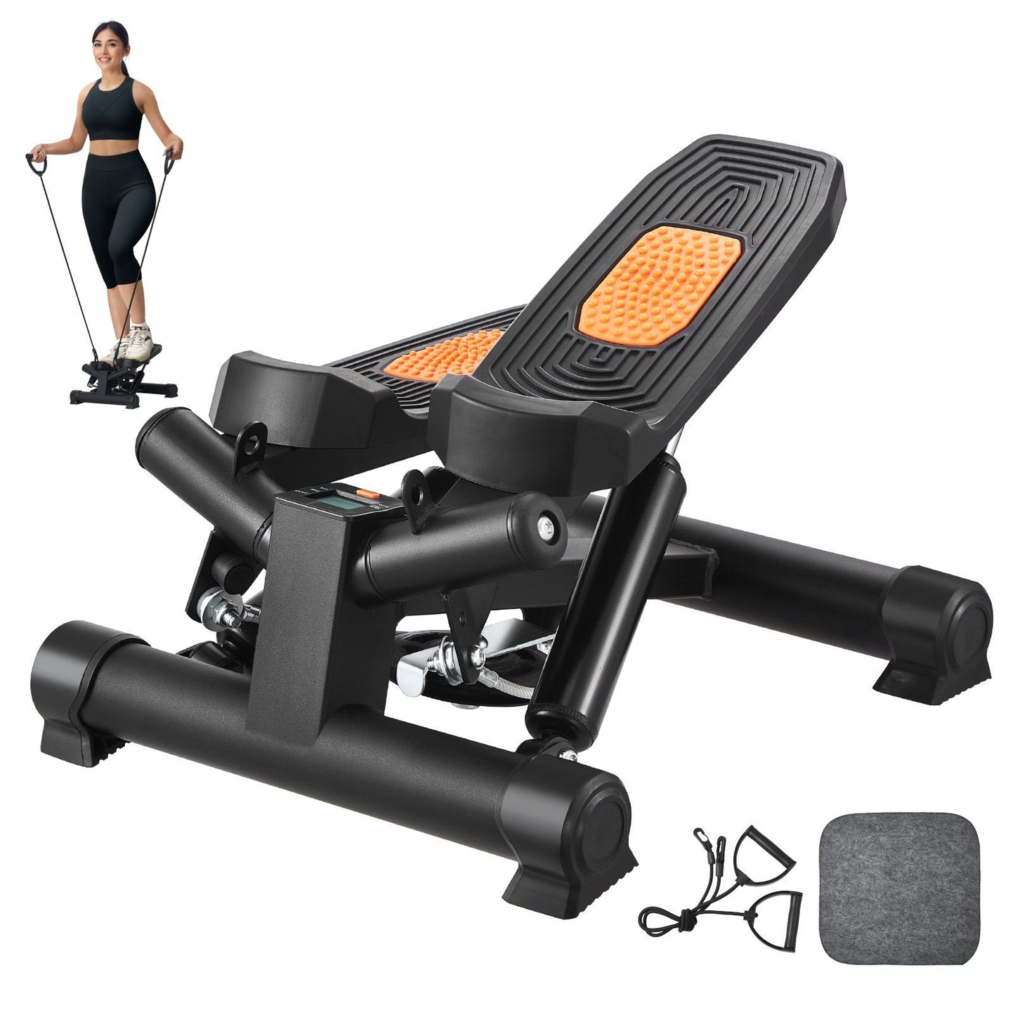 Stair Stepper, Mini Stepper for Exercise at Home, Hydraulic Fitness Twist Stepper with Resistance Bands, Full Body Workout Cardio Equipment, Stair Climber with LCD Monitor, 330LBS Load Capacity