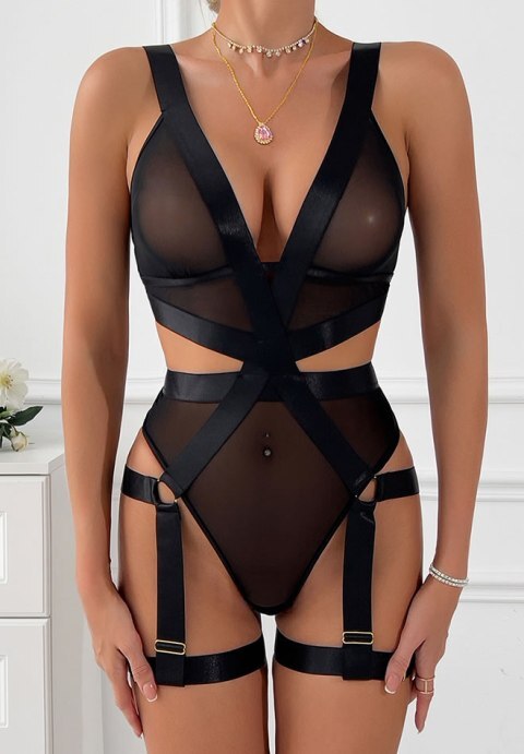 Seductive Strappy Black Mesh Lingerie Set