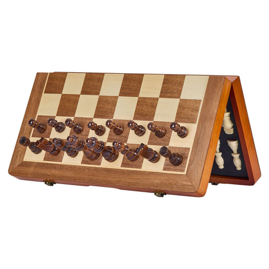 Magnetic Wooden Chess Set, 15 inch 2-IN-1 Chess Checkers Game Set, Folding Chess Board Games for Adults Kids, 2 Queens Portable Travel Gift Chess Set for Tournament Professional Beginner