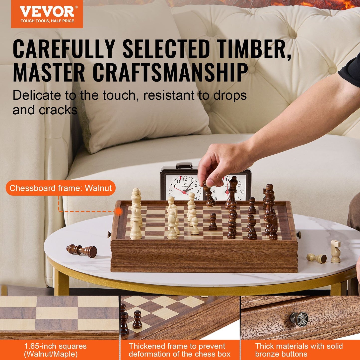 Solid Wood Chess Set, 15 inch  2-IN-1 Chess Checkers Game Set, Chess Board Games with Storage Drawer & Weighted Chess Checkers Pieces & 2 Queens, for Adults Kids Tournament Professional Beginner