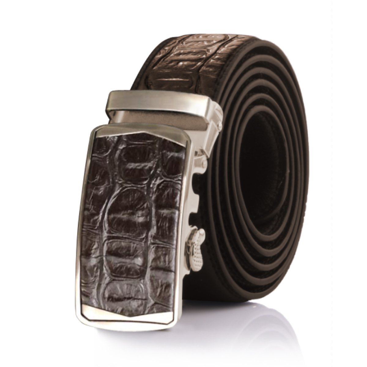 Crocodile Brown Mens Adjustable Ratchet Slide Buckle Belt - Genuine - Luminous Bear Shop