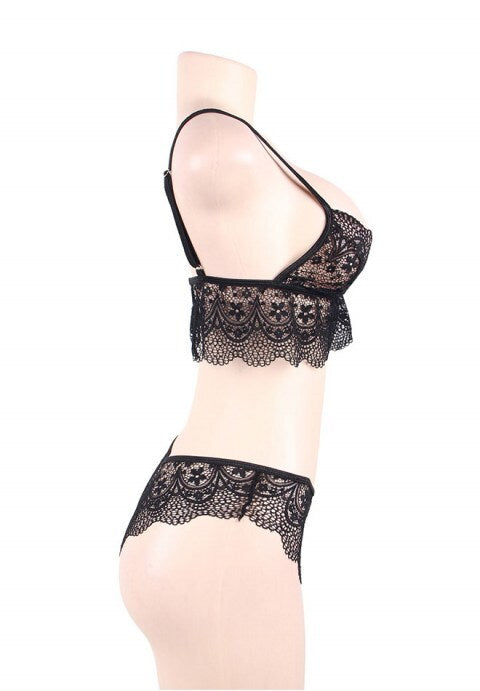 Plus Size Black Lace Temptation 2pcs Bralette Lingerie Set