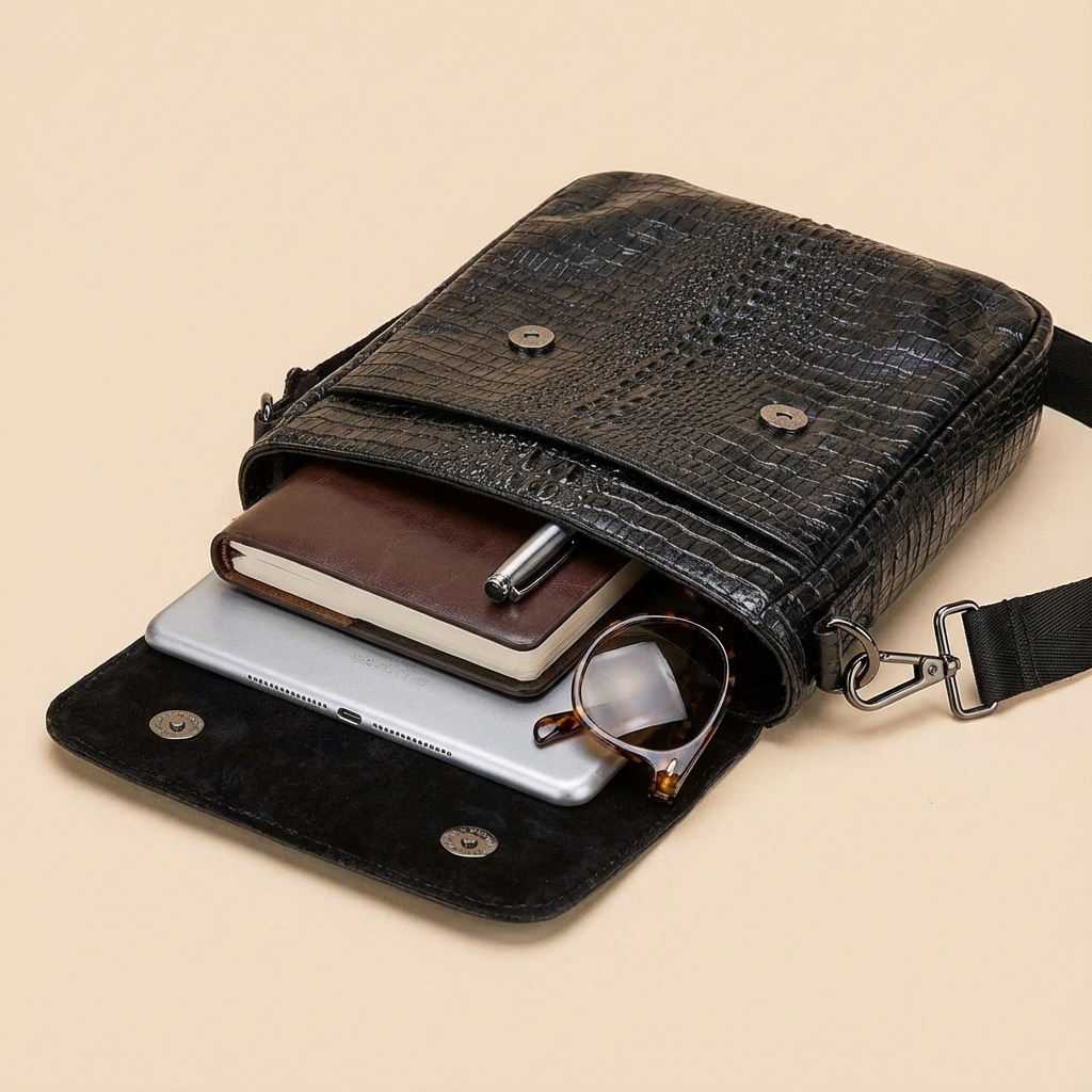Crocodile Embossed Leather Sling Bag – Rugged & Refined