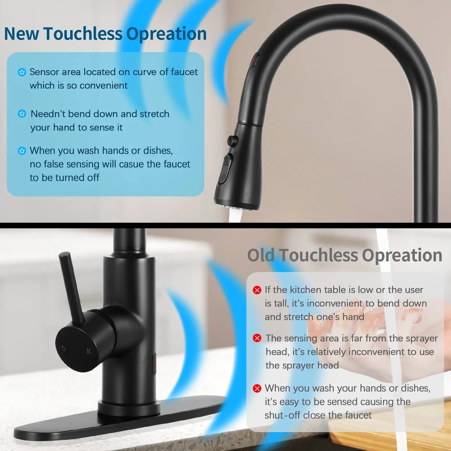 🖤 Modern Touch-Sensitive Stainless Steel Kitchen Faucet – Matte Black Pull-Out Single Handle Mixer Tap for Hot &amp; Cold Water