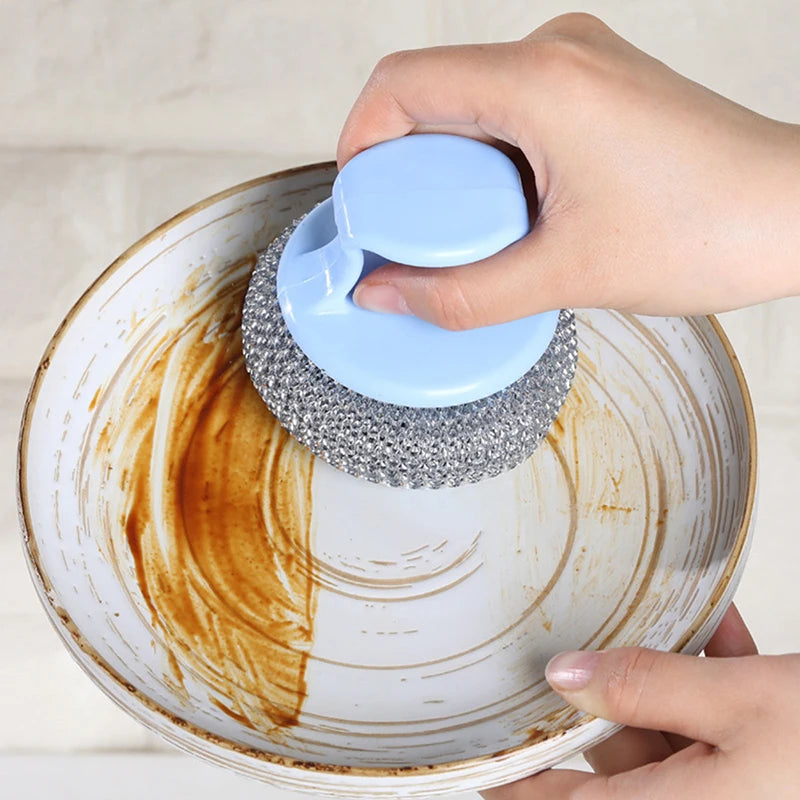 Kitchen Non Damaging Pot Strong Cleaning Brush Pot Brush Detachable And Washable Non Stick Pot Steel Wire Ball PET Cleaning Ball
