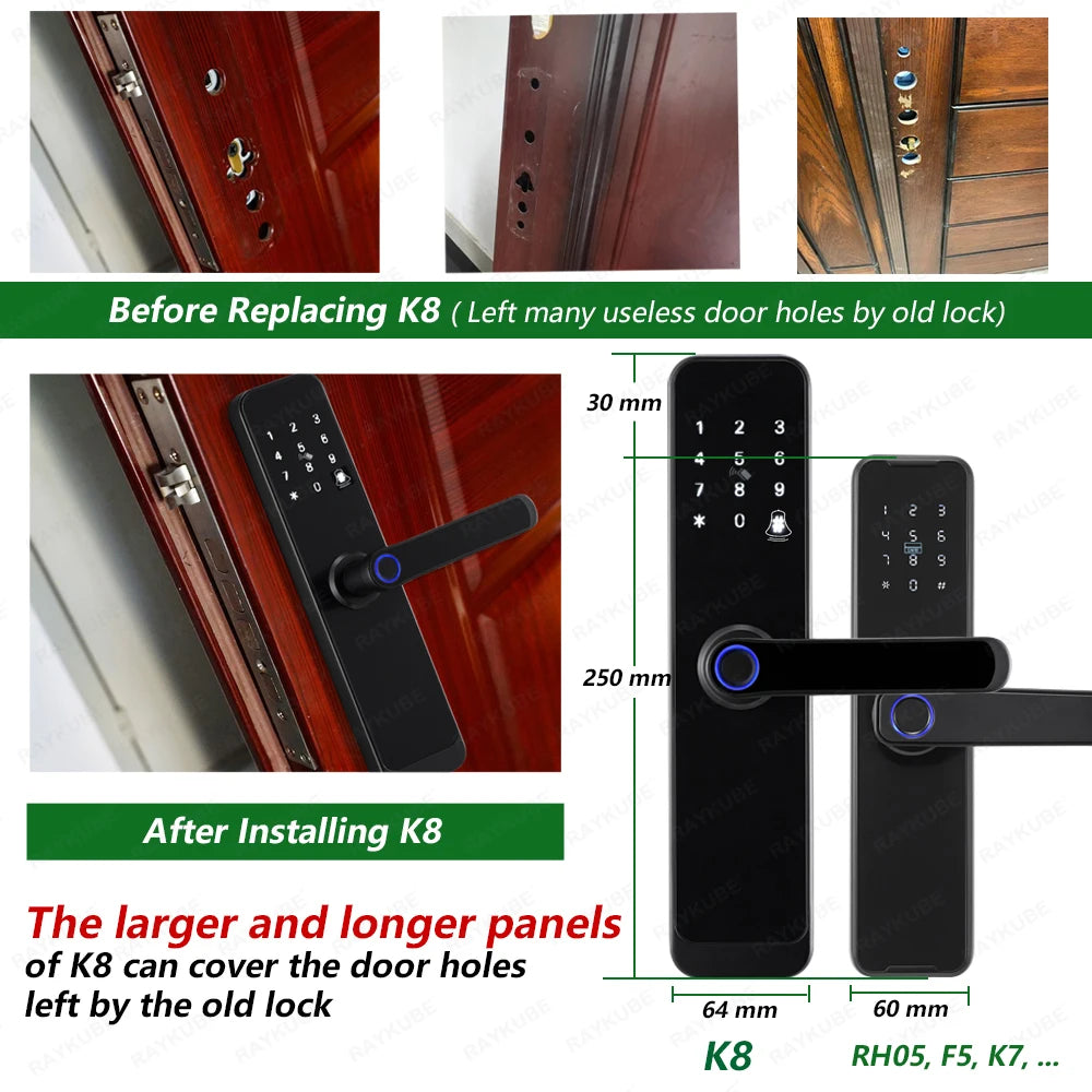 RAYKUBE K8 TT Lock Bluetooth Smart Door Lock Fingerprint Lock Digital Electric Lock