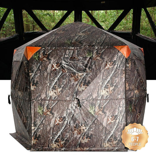 VEVOR Hunting Blind, 288? See Through Ground Blind, 6-7 Person Pop Up Deer Blind for Hunting with Carrying Bag, Portable Resilient Hunting Tent, 4 Horizontal Windows for Turkey and Deer Hunting