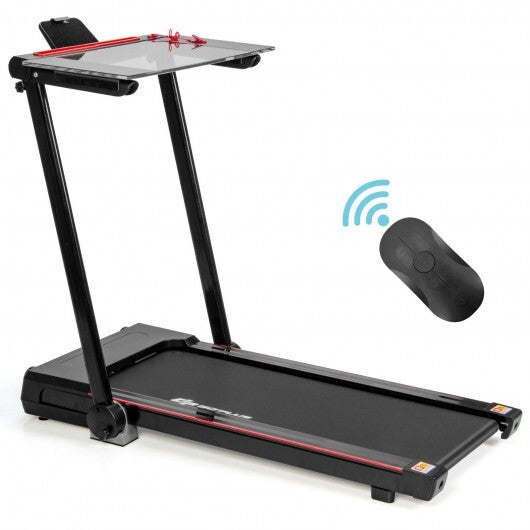 3-in-1 Folding Treadmill with Large Desk and LCD Display-White
