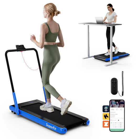 3-in-1 3HP Folding Treadmill with Smart Apps Remote Control and Speakers-Navy - Color: Navy