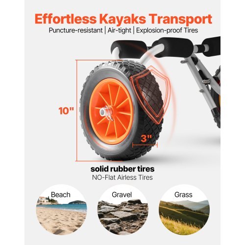 Kayak Cart, 200 lbs Load Capacity, Foldable Kayak Trolley with 10-inch Solid Rubber Tires & 1 Ratchet Strap, Paddle Board Trolley for Carrying Kayaks, Canoes, Paddleboards, Float Mats, Jon Boats