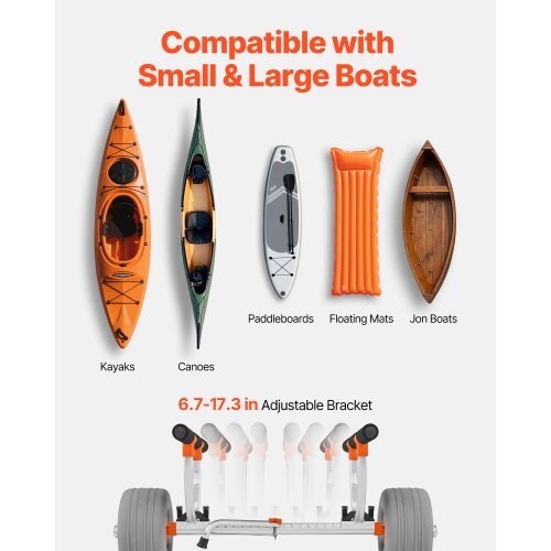 Kayak Cart, 350 lbs Load Capacity, Kayak Trolley with 12-inch Inflatable PU Tires & 2 Straps, Assembles & Disassembles Within Seconds, Paddle Board Trolley for Carrying Kayaks and Canoes
