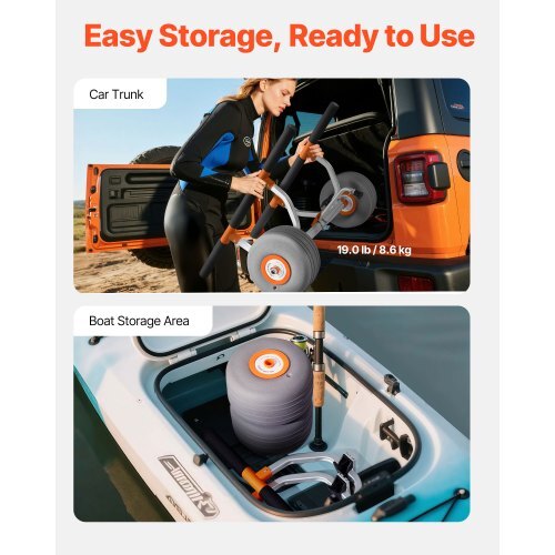 Kayak Cart, 350 lbs Load Capacity, Kayak Trolley with 12-inch Inflatable PU Tires & 2 Straps, Assembles & Disassembles Within Seconds, Paddle Board Trolley for Carrying Kayaks and Canoes