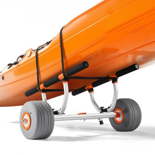 Kayak Cart, 350 lbs Load Capacity, Kayak Trolley with 12-inch Inflatable PU Tires & 2 Straps, Assembles & Disassembles Within Seconds, Paddle Board Trolley for Carrying Kayaks and Canoes