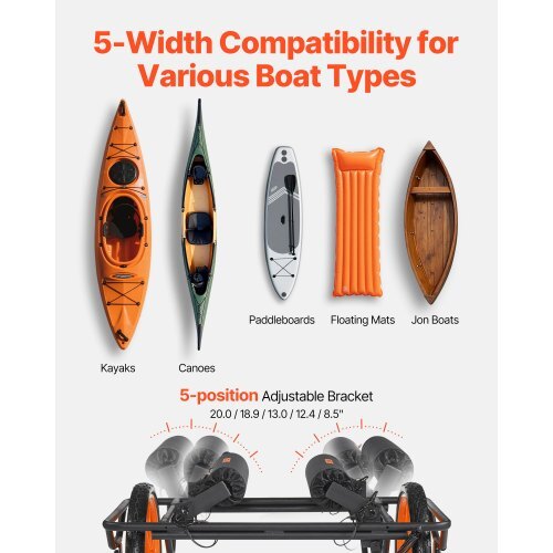 Kayak Cart, 330 lbs Load Capacity, Canoe Cart Dolly with 15-inch Solid Rubber Tires & Kickstand, Assembles & Disassembles Within Seconds, Paddle Board Trolley for Kayaks, Canoes, Paddleboards