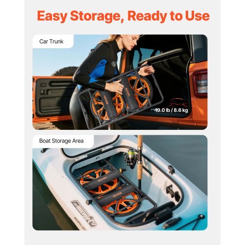 Kayak Cart, 330 lbs Load Capacity, Canoe Cart Dolly with 15-inch Solid Rubber Tires & Kickstand, Assembles & Disassembles Within Seconds, Paddle Board Trolley for Kayaks, Canoes, Paddleboards