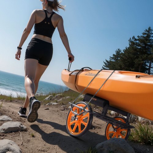 Kayak Cart, 330 lbs Load Capacity, Canoe Cart Dolly with 15-inch Solid Rubber Tires & Kickstand, Assembles & Disassembles Within Seconds, Paddle Board Trolley for Kayaks, Canoes, Paddleboards