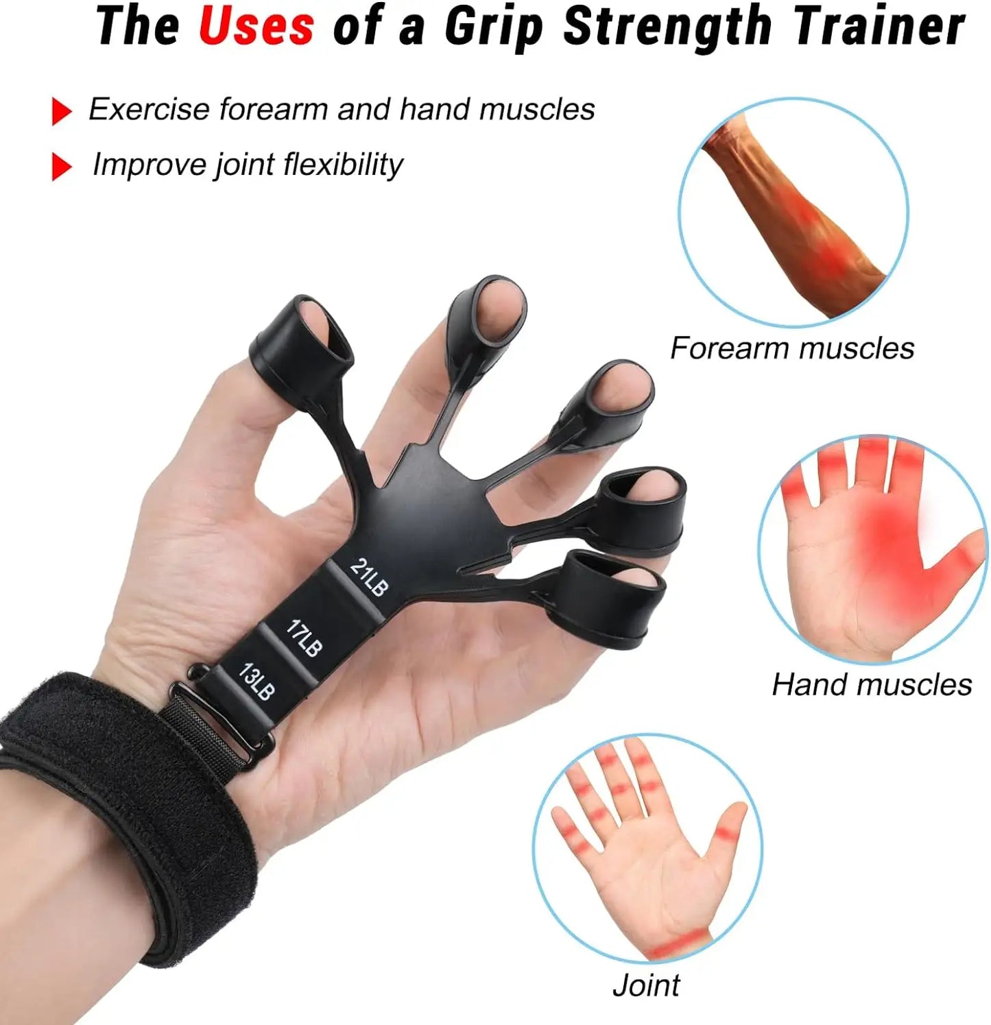 💪 Finger Strengthener with 3 Resistance Levels – Grip Strength Trainer &amp; Hand Exerciser for Fingers, Wrists, and Forearms
