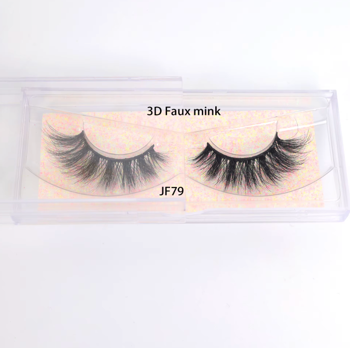Fake Mink Eye Lash with Custom Eyelash Box 3D  Fluffy Mink Eyelash Full Strip Eye Lashes with applicator