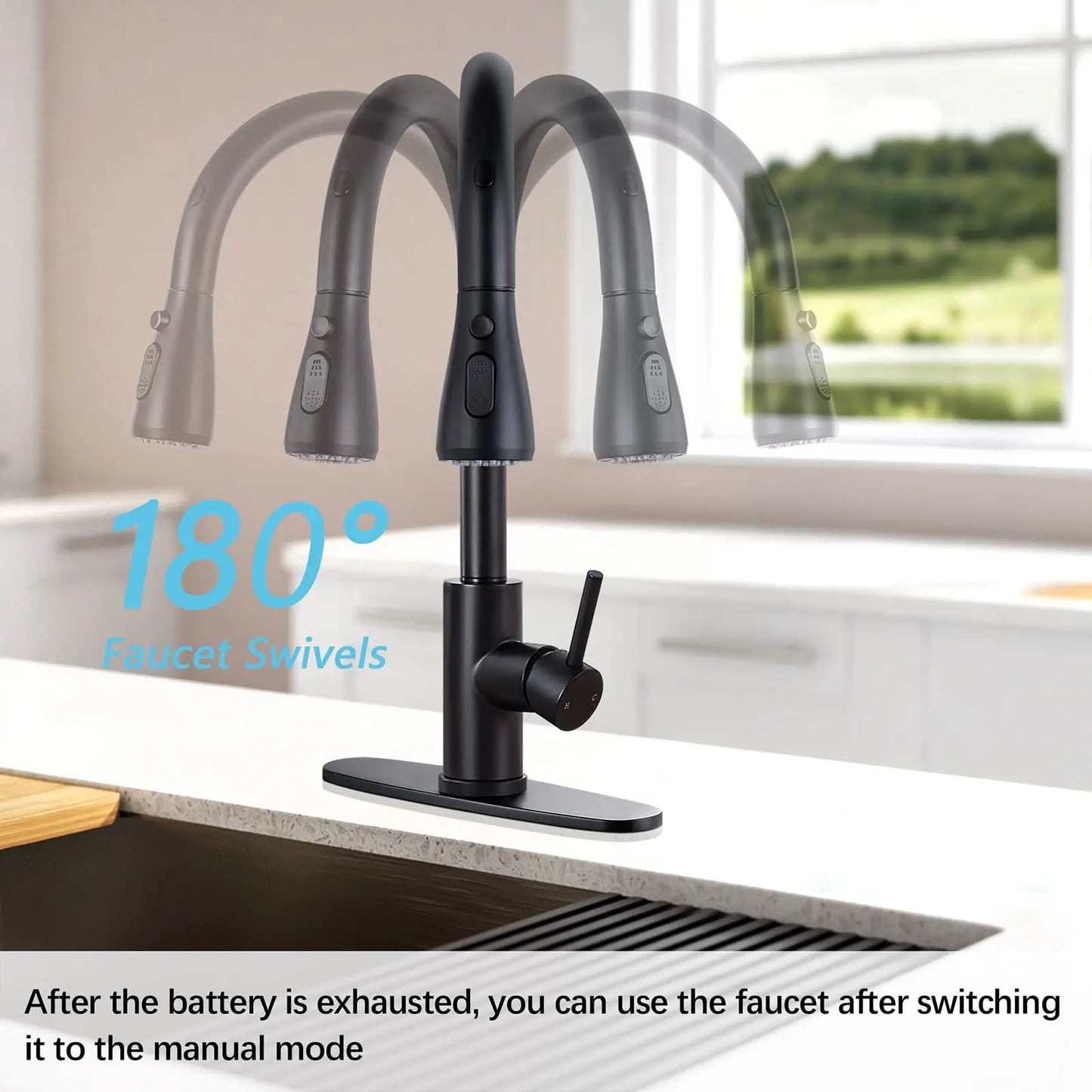 🖤 Modern Touch-Sensitive Stainless Steel Kitchen Faucet – Matte Black Pull-Out Single Handle Mixer Tap for Hot &amp; Cold Water