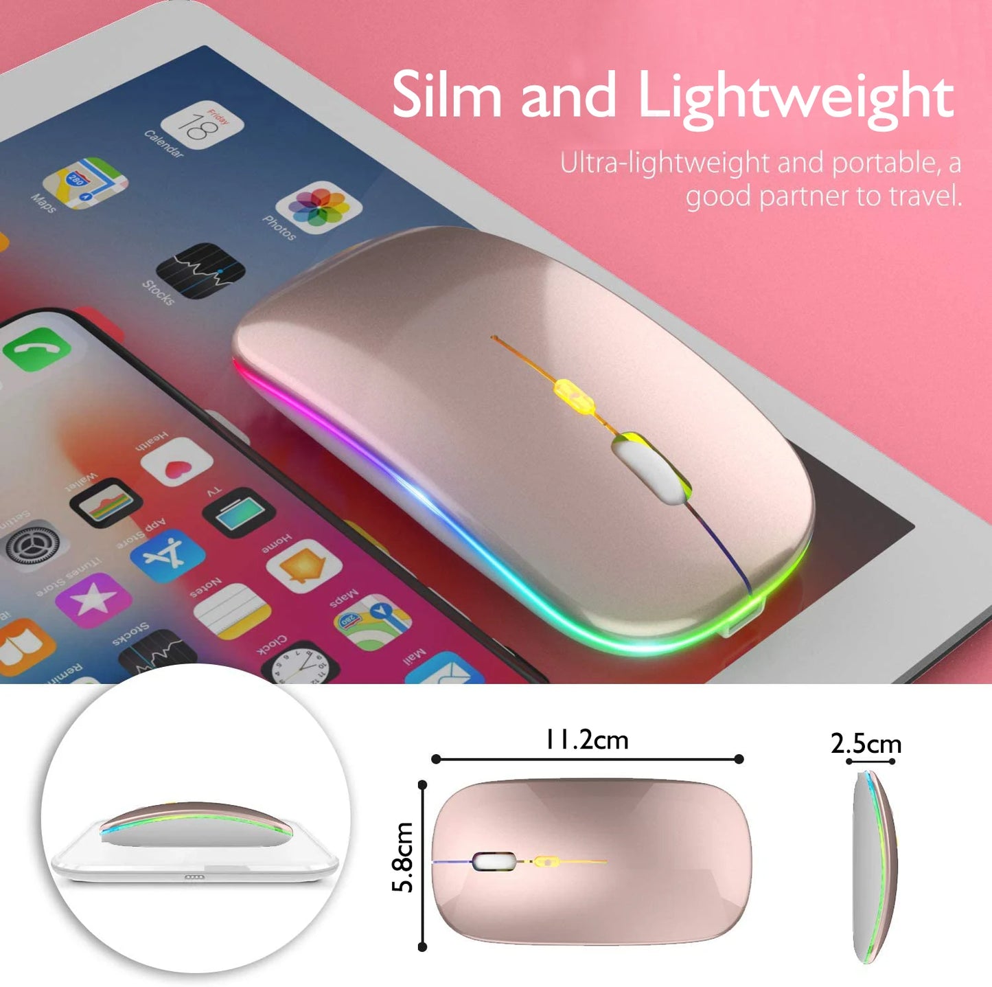 2.4G Wireless Mouse USB Rechargeable Bluetooth-compatible RGB Mouse Silent Ergonomic Mouse With Backlight For Laptop PC ipad