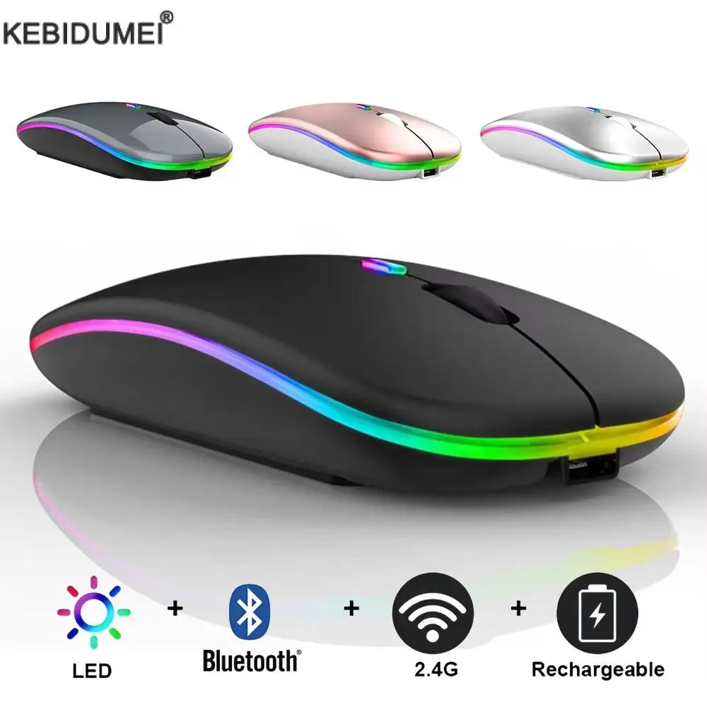 2.4G Wireless Mouse USB Rechargeable Bluetooth-compatible RGB Mouse Silent Ergonomic Mouse With Backlight For Laptop PC ipad