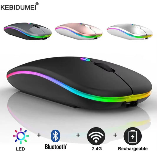2.4G Wireless Mouse USB Rechargeable Bluetooth-compatible RGB Mouse Silent Ergonomic Mouse With Backlight For Laptop PC ipad