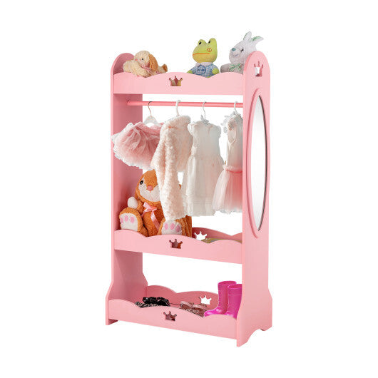 Kids Pretend Costume Closet with Mirror-Pink - Color: Pink