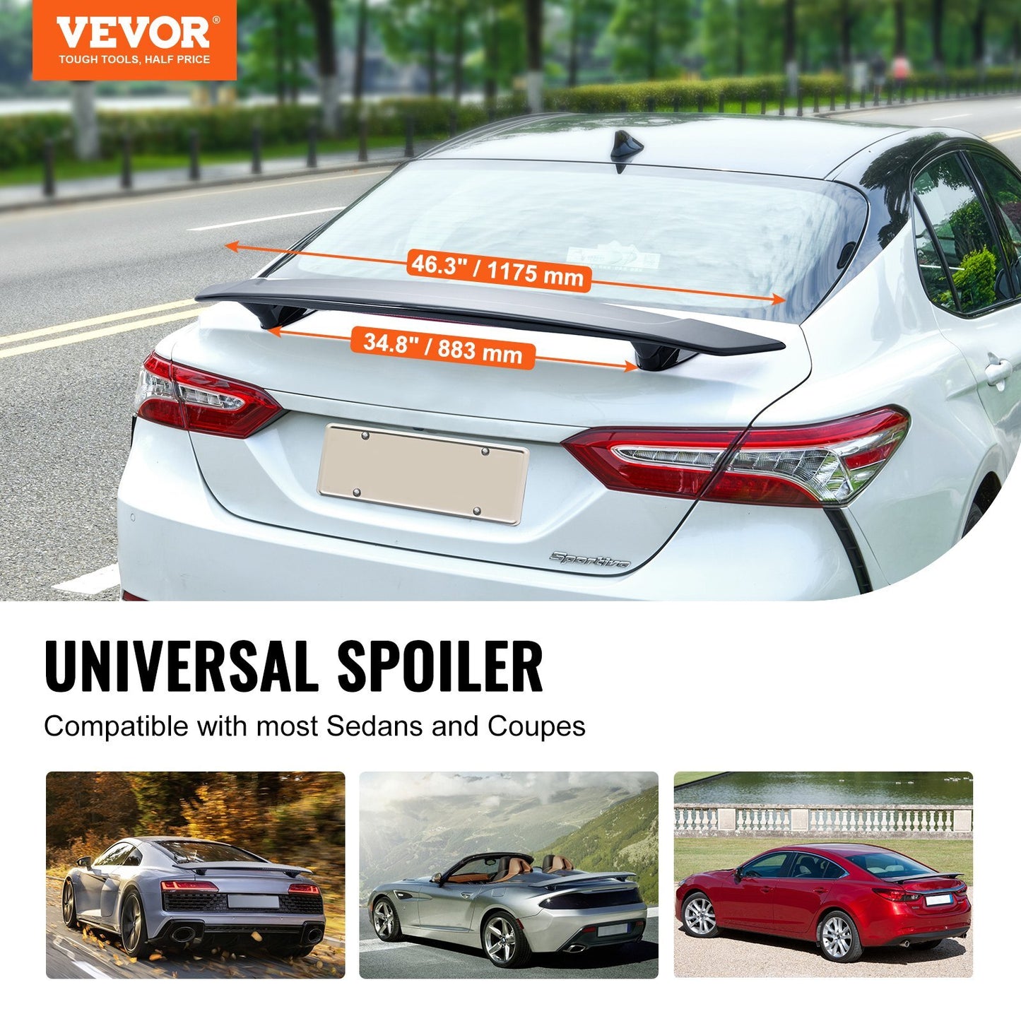 VEVOR GT Wing Car Spoiler, 46.3 inch Universal Spoiler, Compatible with most Sedans and Coupes, High Strength ABS Material, Car Rear Spoiler Wing, Racing Spoiler BGW/JDM Drift Glossy Black - Luminous Bear Shop