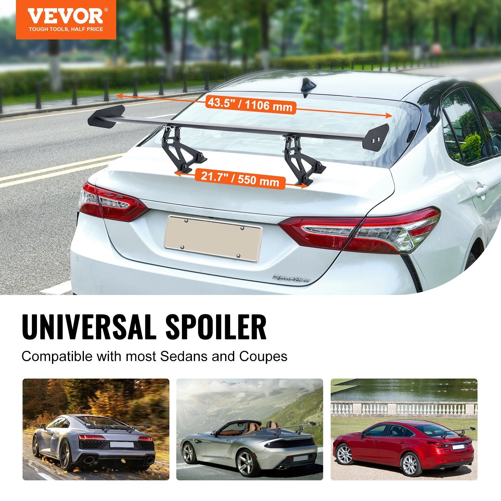 VEVOR GT Wing Car Spoiler, 43.3 inch Universal Spoiler with Single Deck, Adjustable Lightweight Aluminum, Car Rear Spoiler Wing, Racing Spoiler BGW/JDM Drift Black - Luminous Bear Shop