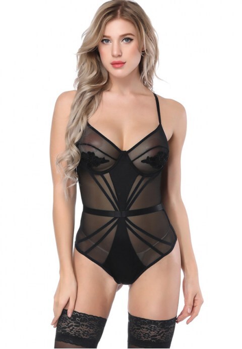 Black Mesh Zipper Teddy