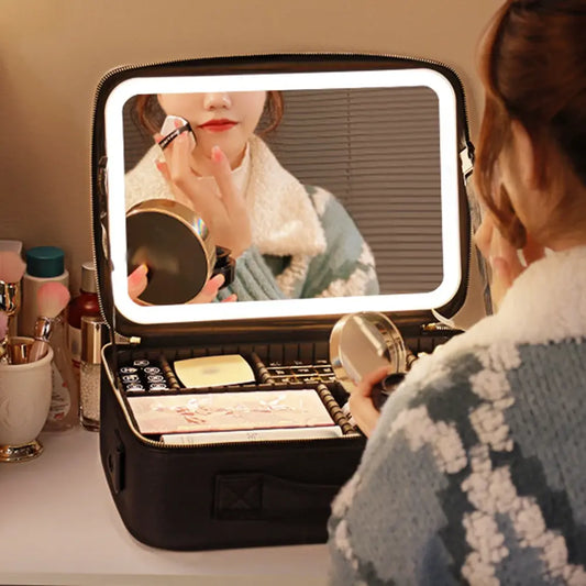 Smart LED Cosmetic Case with Mirror - Luminous Bear Shop