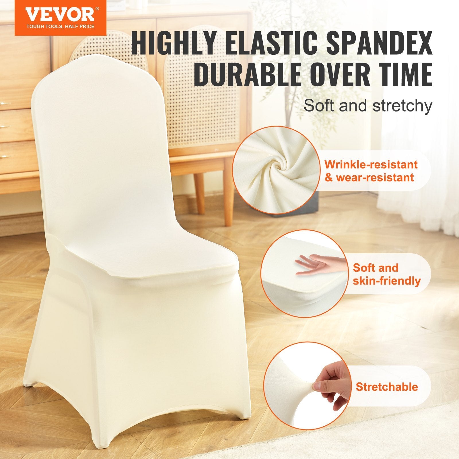 VEVOR Stretch Spandex Folding Chair Covers, Universal Fitted Chair Cover, Removable Washable Protective Slipcovers, for Wedding, Holiday, Banquet, Party, Celebration, Dining (30PCS Ivory White) - Luminous Bear Shop