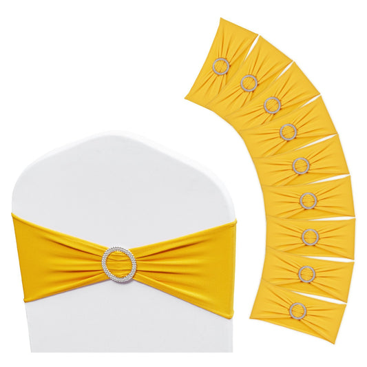 VEVOR Stretch Spandex Chair Sashes, Chair Slipcover and Stretch Chair Sash with Round Buckle, Elastic Chair Bands, Fitting Wedding, Holiday, Banquet, Party Chair Decoration (100 PCS Golden Yellow) - Luminous Bear Shop