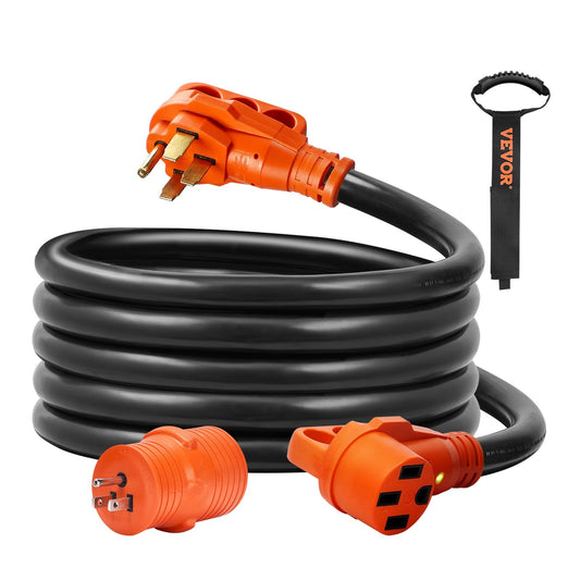 VEVOR 15 ft RV Extension Cord, 50 Amp, Heavy Duty STW RV Power Cord, NEMA 14-50R Female NEMA 14-50P Male Plug, with LED Indicator Handle 15A Adapter, for RVs, trams, generators, campers, ETL Listed - Luminous Bear Shop