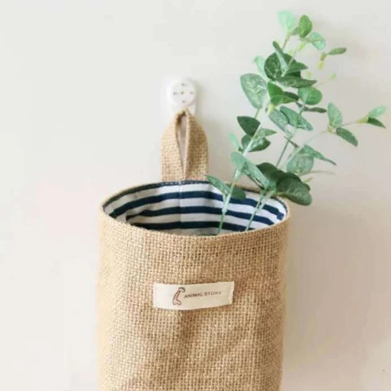 Cotton Linen Storage Basket Hanging Pocket Jute Bag - Luminous Bear Shop