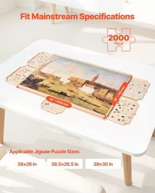 2000 Piece Rotating Puzzle Board with 5 Drawers and Cover, 40x29 in Portable Wooden Table, Jigsaw Puzzle Accessories for Adults, Puzzles Organizer Storage System, Birthday Gift for Mom